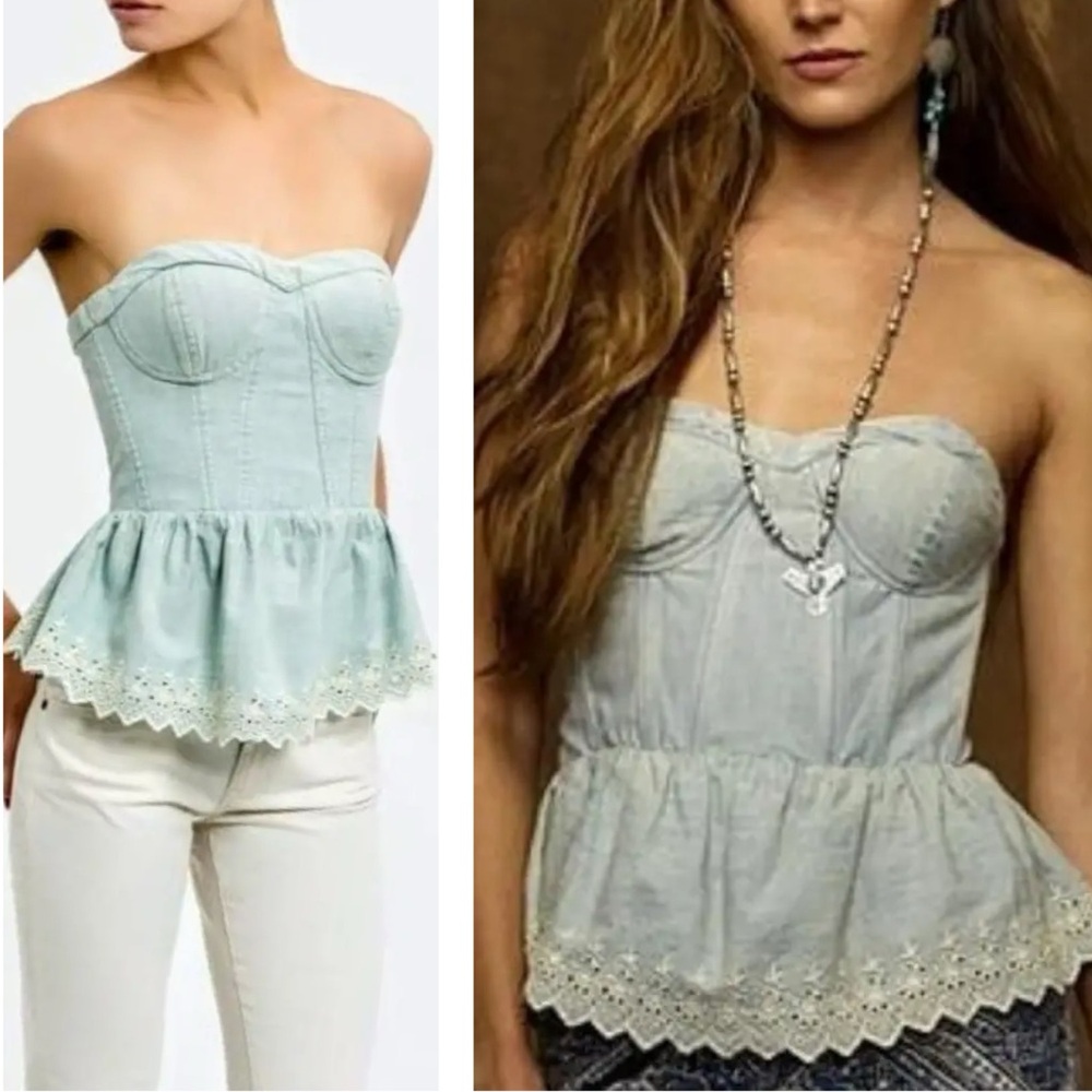 Ralph Lauren Denim & Supply Vintage Denim Eyelet Bustier Corset Peplum Blouse 6